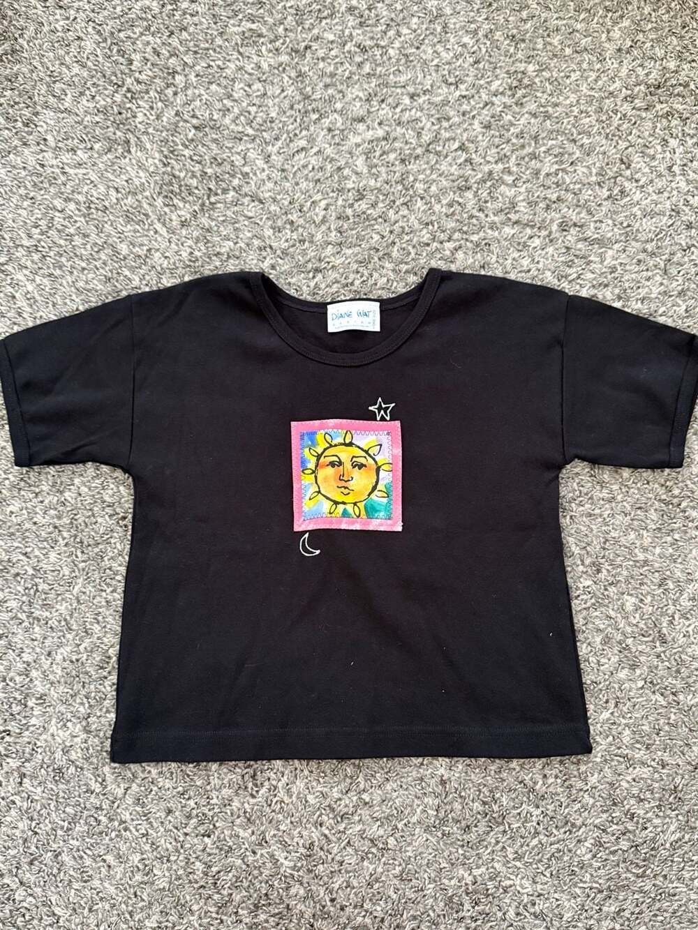Hand-Painted Celestial Sun and Moon Black T-Shirt by Diane Wat